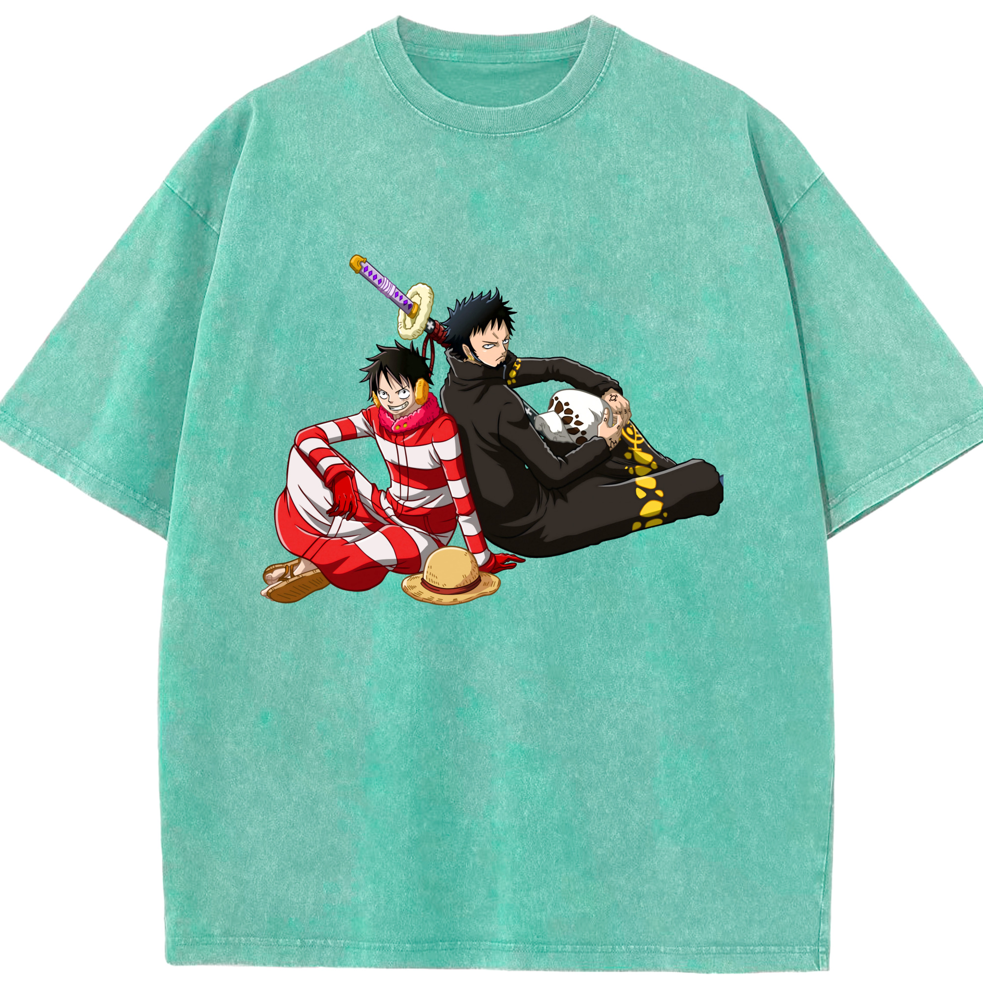 ワンピース モンキー・D・ルフィ ONE PIECE Monkey D. Luffy 綿100% ヴィンテージ風 半袖Tシャツ（フロントプリント）
